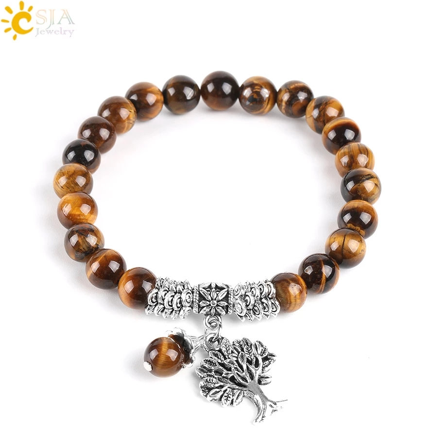 Yoga Fitness Tracker - CSJA Natural Tiger Eye Lucky Gem